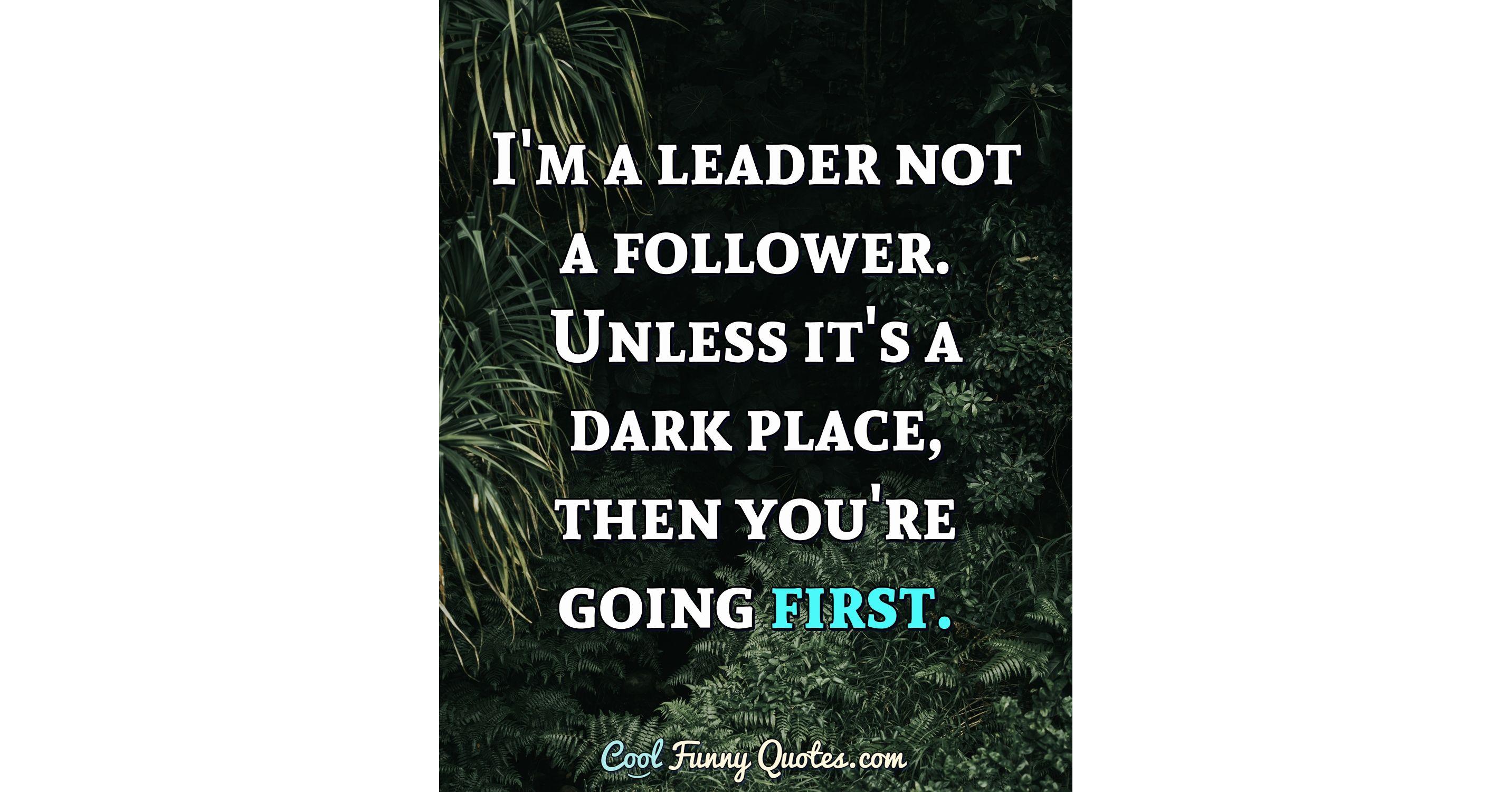 I'm a leader not a follower. Unless it's a dark place, then you're