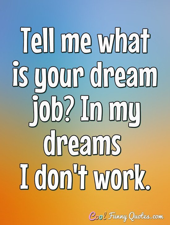 Tell Me What Is Your Dream Job In My Dreams I Don T Work